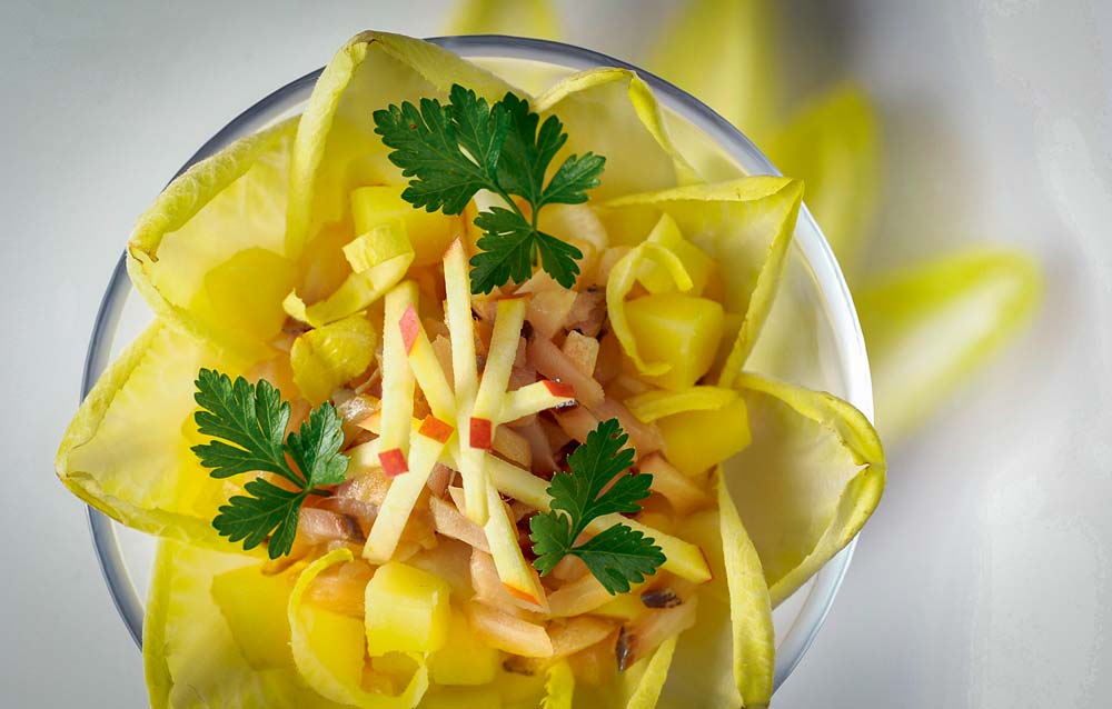 endive - Illustration Salade d&rsquo;endive aux deux pommes et tartare de hareng