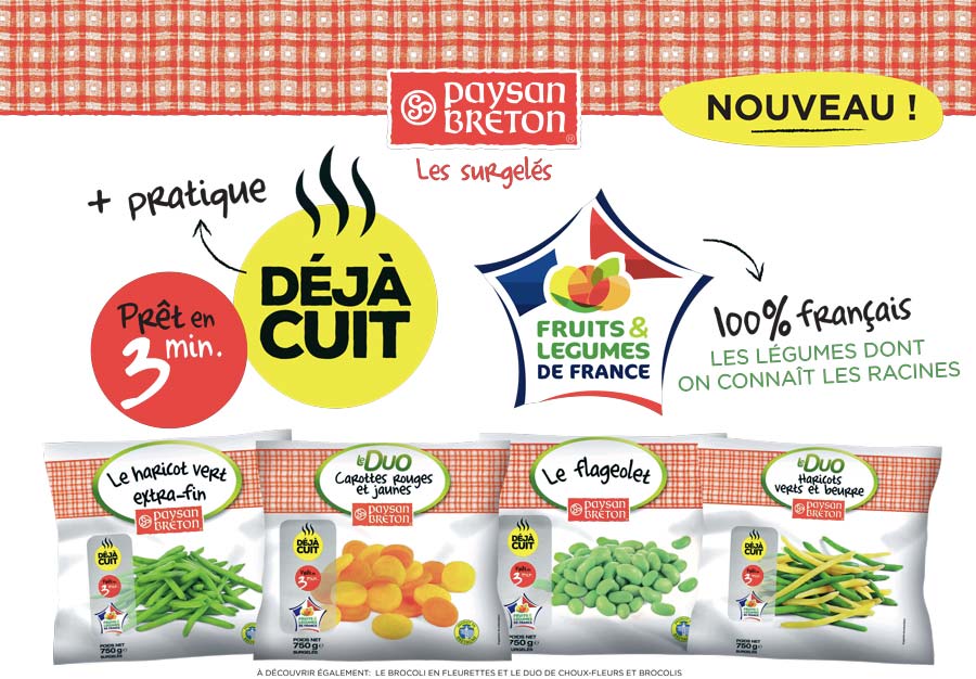 L’emballage des légumes a été revu pour afficher de manière évidente l’origine française des légumes et la praticité en cuisine. - Illustration Intermarché lance le Franco-score, une jauge du made in France