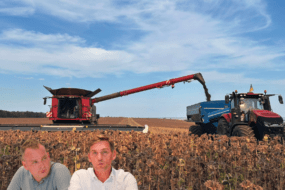 Montage de 2 hommes sur un fond d'activité d'ensilage dans un champ