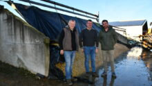 Les trois hommes devant le silo de maïs