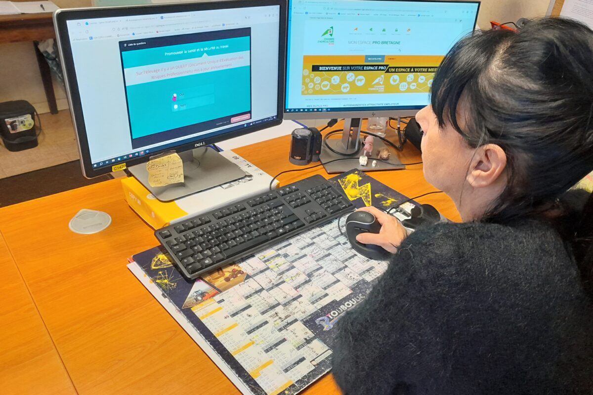 Une femme devant 2 écrans d'ordinateur - Illustration Un autodiagnostic pour évaluer  l’attractivité de son élevage