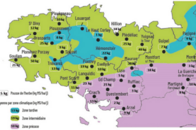 Carte de la pousse de l'herbe en Bretagne du 17 au 24 mars 2025