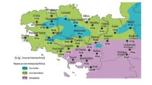 Carte de la pousse de l'herbe en Bretagne du 8 au 14 avril 2025