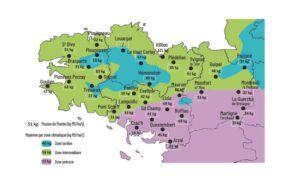 Carte de la pousse de l'herbe en Bretagne du 8 au 14 avril 2025