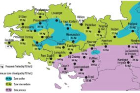 Carte de la pousse de l'herbe en Bretagne du 15 au 22 avril 2025
