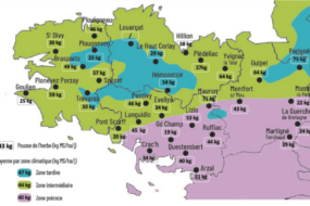 Carte de la pousse de l'herbe en Bretagne du 1er au 7 avril 2025