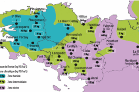carte de la pousse de l'herbe en bretagne du 1er au 7 juillet
