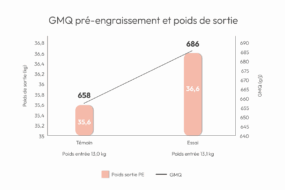Graphique de correspondance entre le GMQ pré-engraissement et le poids de sortie en élevage de porc