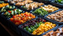 Des barquettes de légumes en gros plan