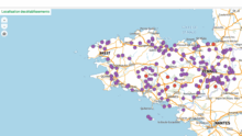Carte de localisation des fermes en vente directe de volailles de chair en Bretagne