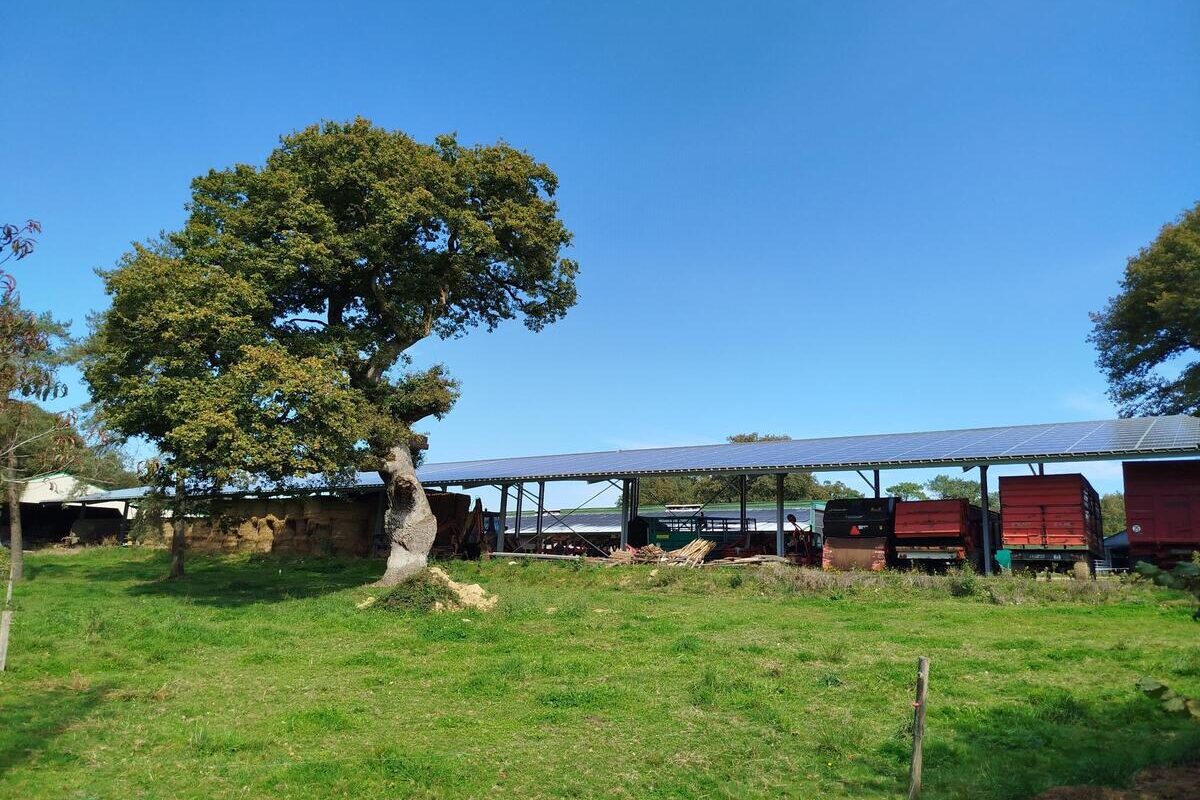 Un hangar agricole avec une toit en panneaux photovoltaïques - Illustration Un dispositif « clé en main » pour passer à l’autoconsommation collective