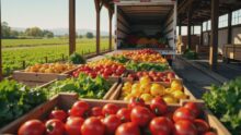 Mise en place de légumes dans un camion