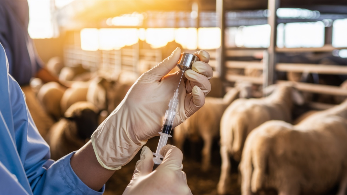 Un vétérinaire prépare une injection dans un bâtiment d'élevage ovin - Illustration Les vaccins FCO boudés : La barrière vaccinale n’a pas fonctionné