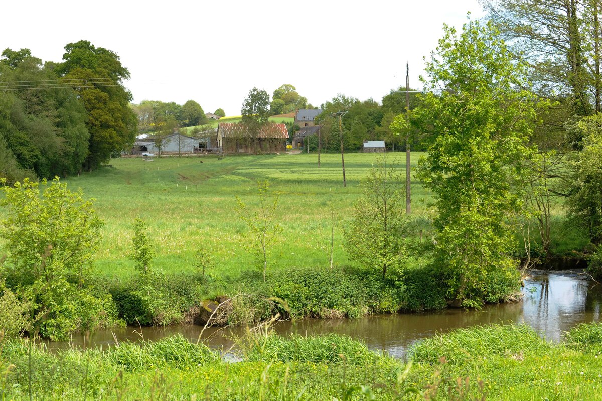 Un paysage de campagne verdoyant traversé au premier plan par une rivière - Illustration La Bretagne déjà en quête d&rsquo;eau
