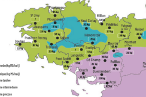 carte de la pousse de l'herbe en bretagne du 3 au 9 mars 2026