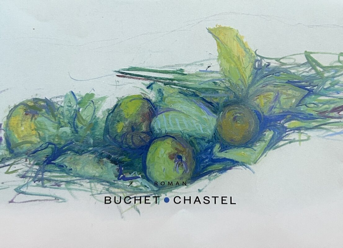 Un bandeau du peintre Jacques Truphémus (Ici, branche de pommier) accompagne les ouvrages de l’auteur. 